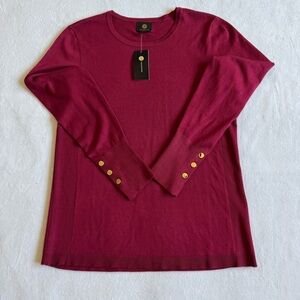 JM Collection Shirt Top Core Sweater Medium Ribbed Burgundy Long Sleeve Casual